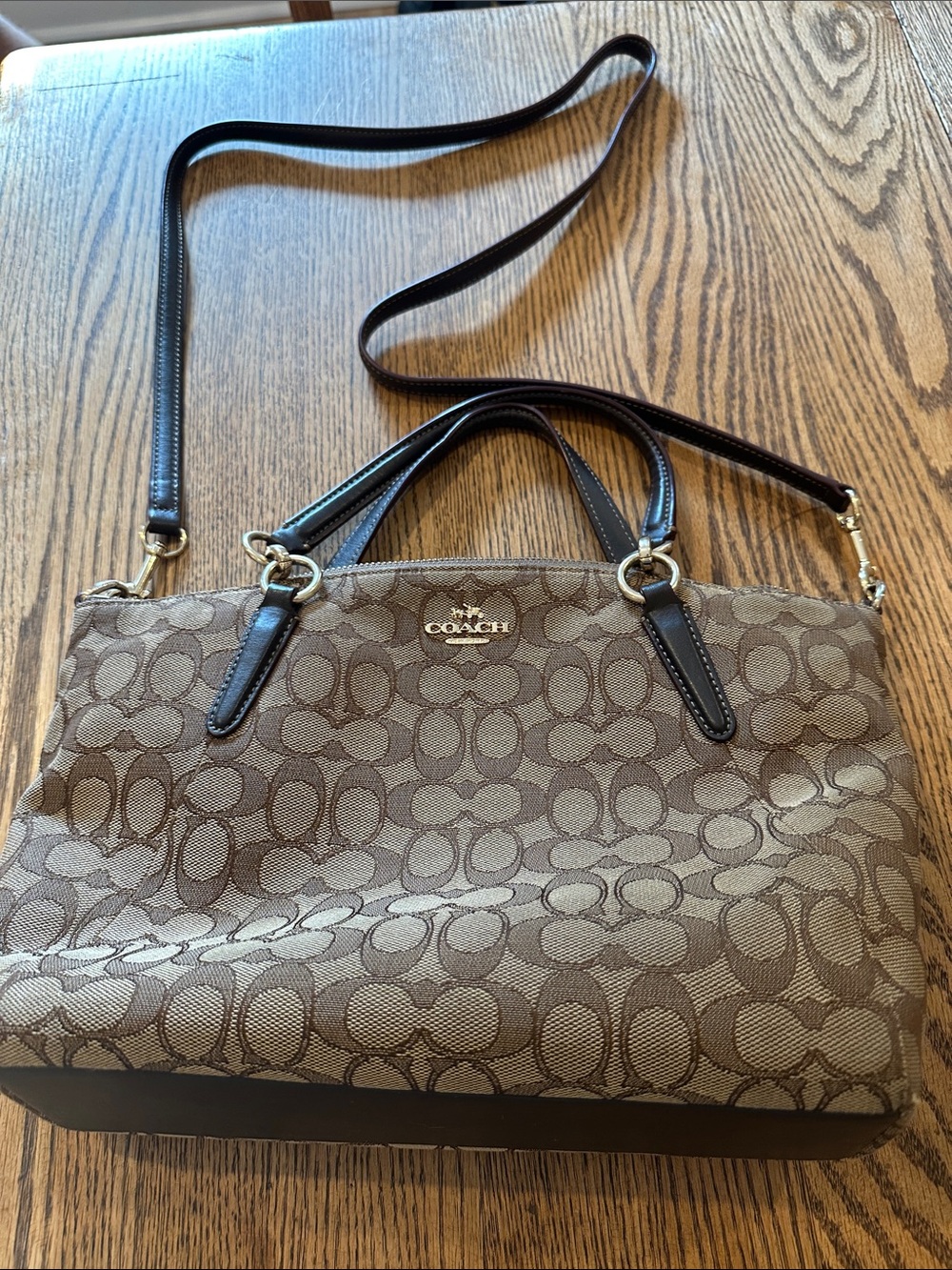 Coach “Kelsey” Brown Signature Canvas Satchel with Dark Brown Leather Trim
